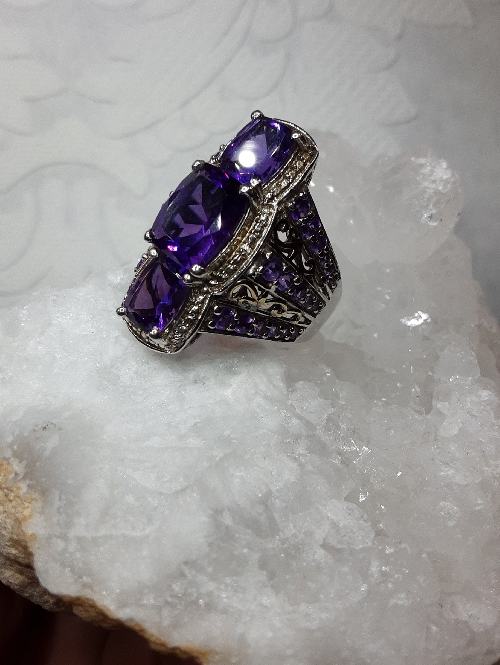 925 Genuine African Amethyst Bold Ring.